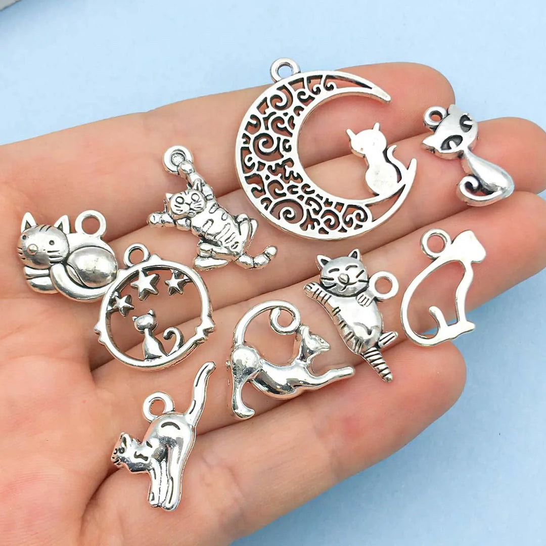 Vintage silberne Katzen Charm Kollektion