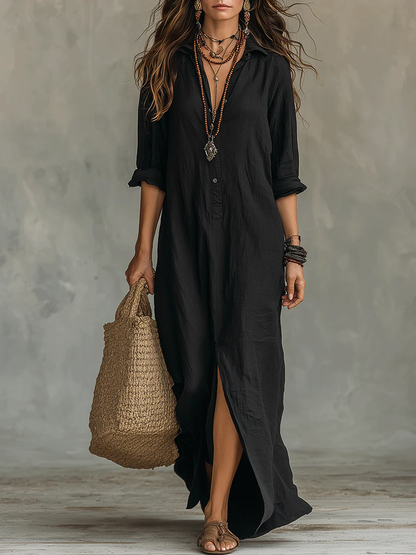 Maxikleid mit Knopfleiste in Schwarz