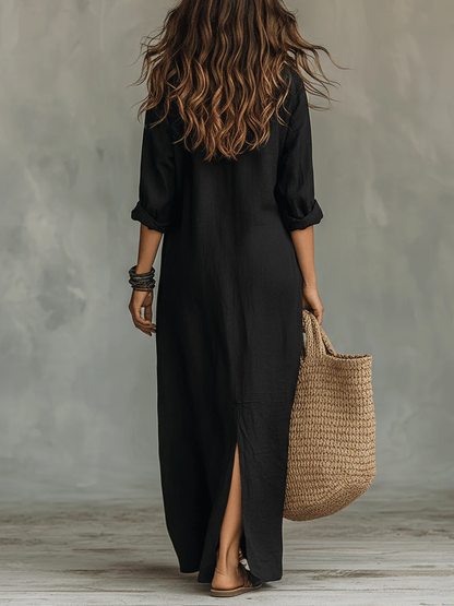 Maxikleid mit Knopfleiste in Schwarz - Ansicht 5