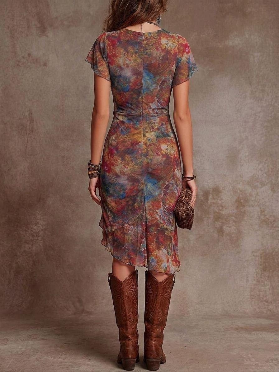 Midikleid mit V-Ausschnitt und Falten - Ansicht 4