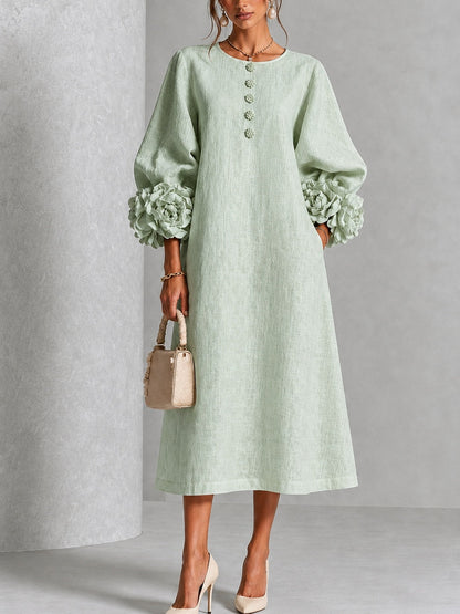 Midikleid mit Rundhalsausschnitt und Knopfleiste und Blumenmuster