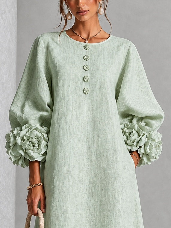 Midikleid mit Rundhalsausschnitt und Knopfleiste und Blumenmuster - Ansicht 4