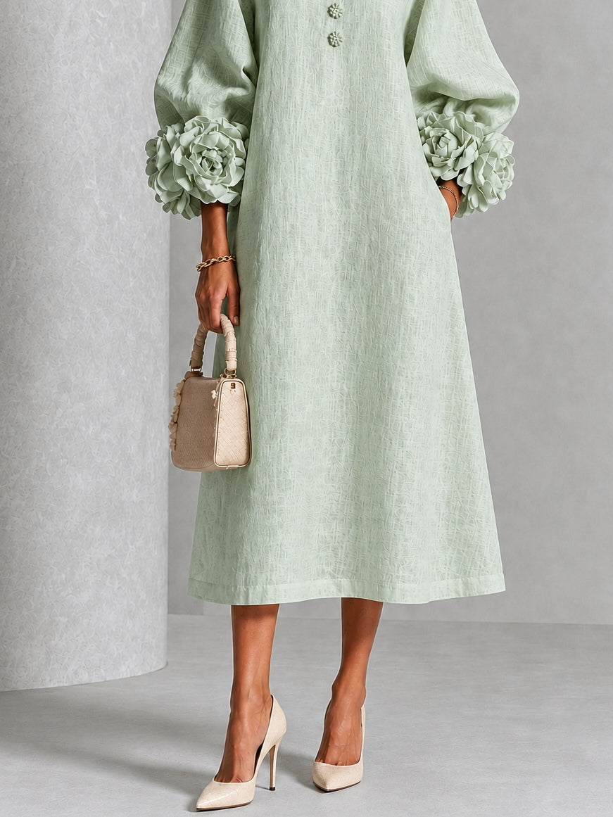 Midikleid mit Rundhalsausschnitt und Knopfleiste und Blumenmuster - Ansicht 5