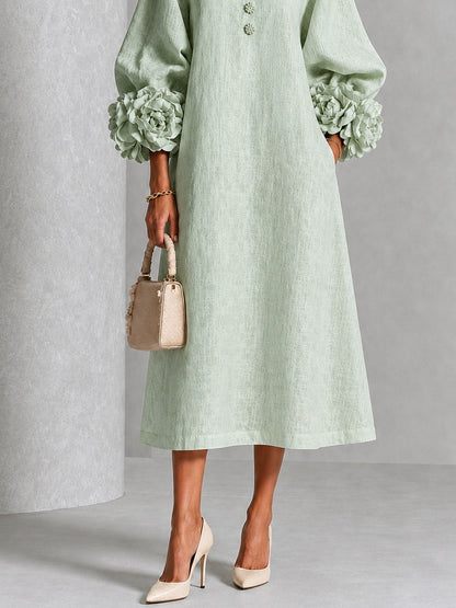 Midikleid mit Rundhalsausschnitt und Knopfleiste und Blumenmuster - Ansicht 5