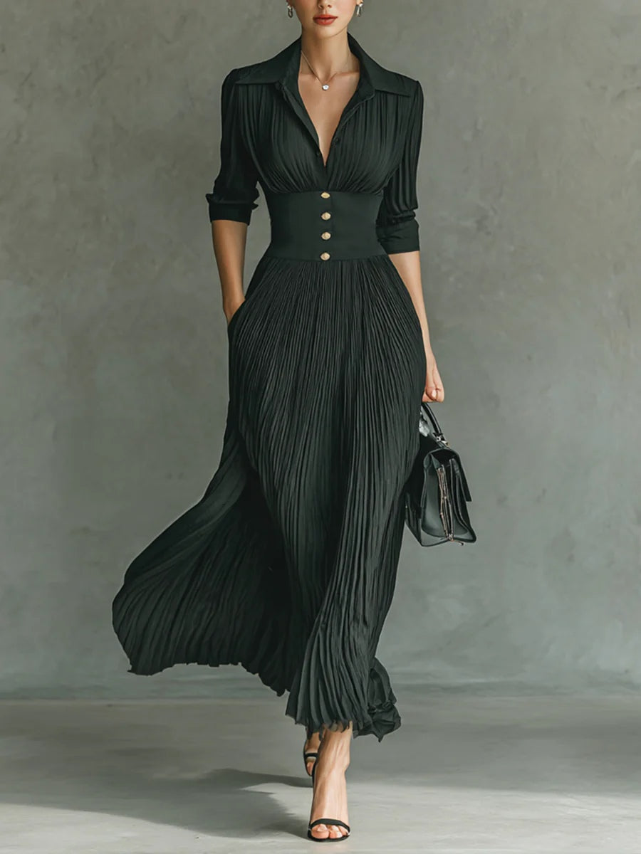 Kleid aus Polyester mit Falten in langer Form in Maxilänge