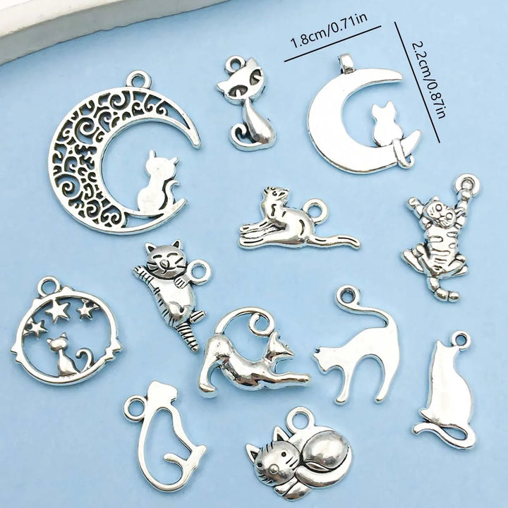 Vintage silberne Katzen Charm Kollektion