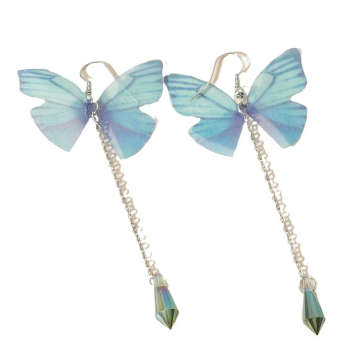 Blaue Schmetterling Kristall Quaste Ohrringe