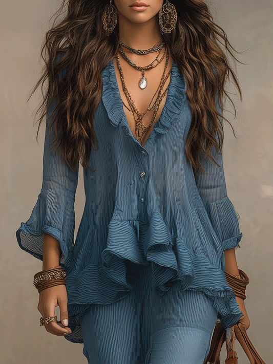 Bluse mit Knopfleiste und Rüschen