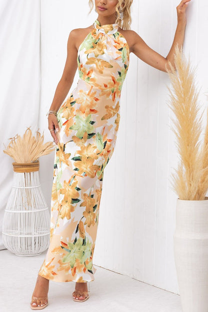 Maxikleid mit Blumenmuster in Gelb