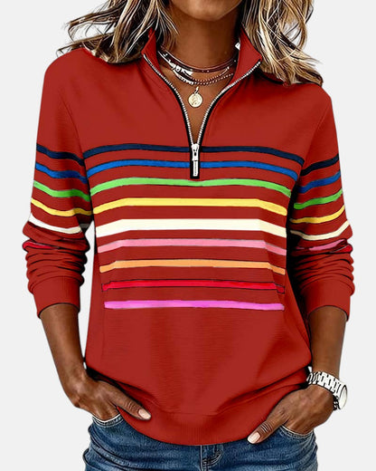 Sweatshirt mit Stehkragen und Reissverschluss und Streifenmuster - Ansicht 10