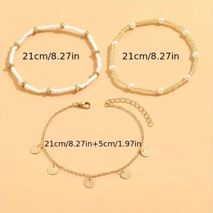 Mehrlagige Knöchelketten Coastal Charm 3-teilig | Gold