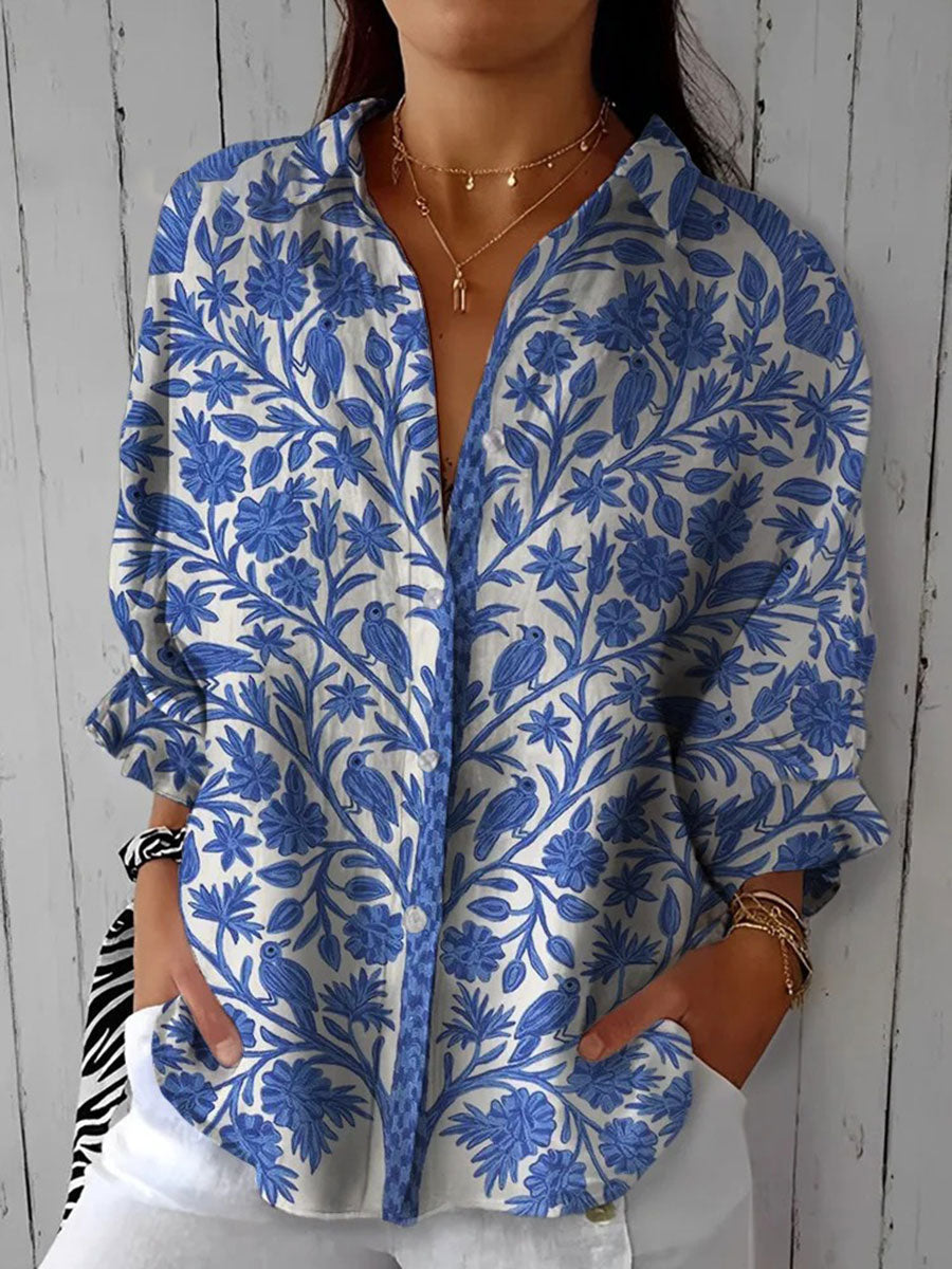 Bluse mit Knopfleiste und Blumenmuster für Damen