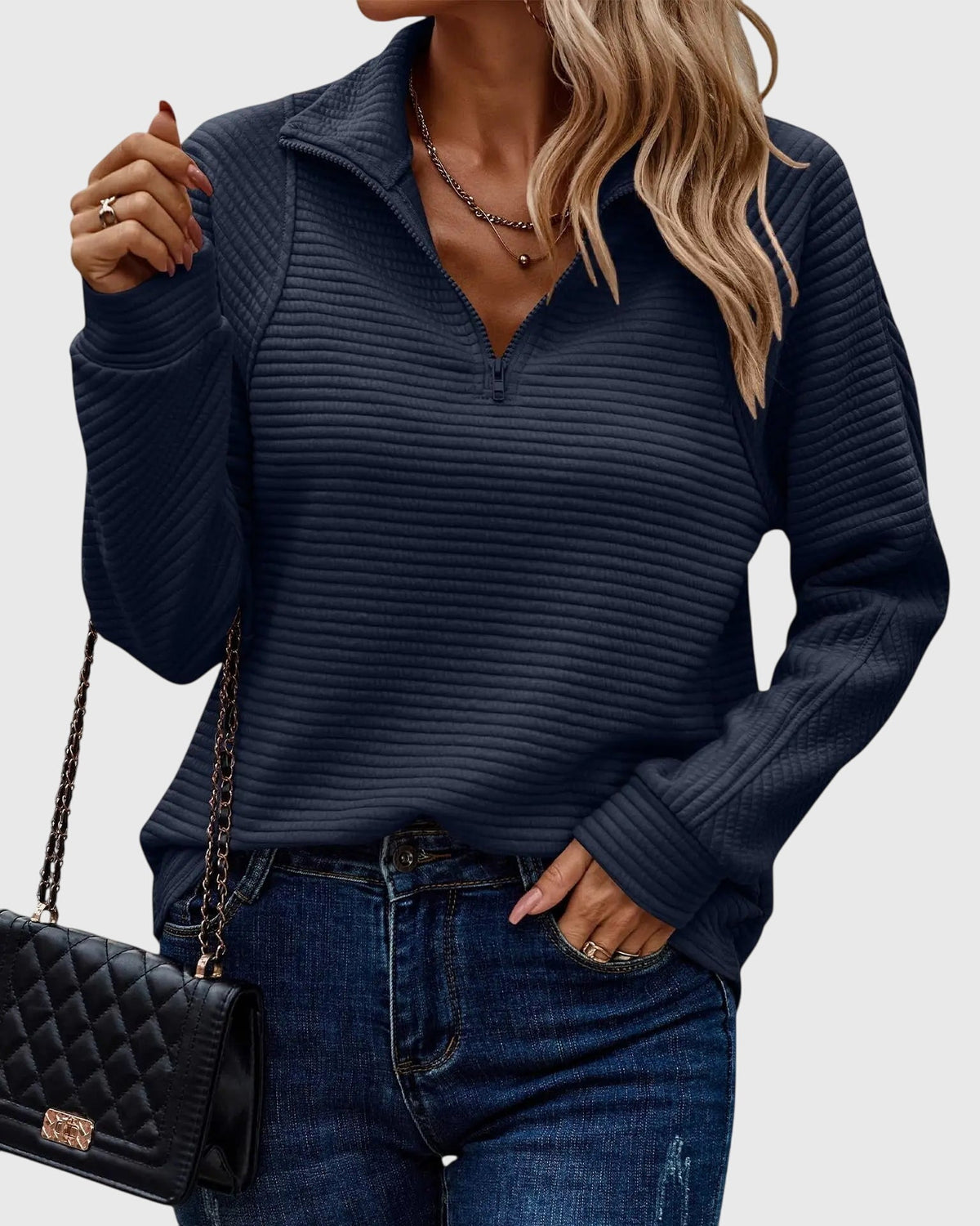 Strickpullover mit V-Ausschnitt und Reissverschluss - Ansicht 6