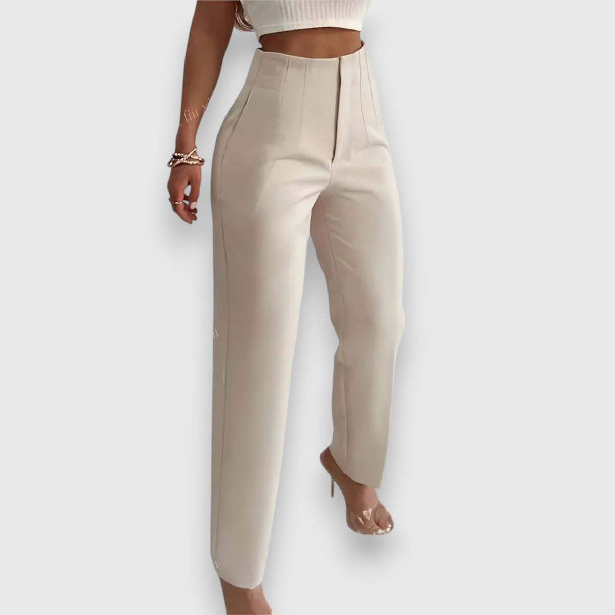 Stoffhose in Beige und Schwarz