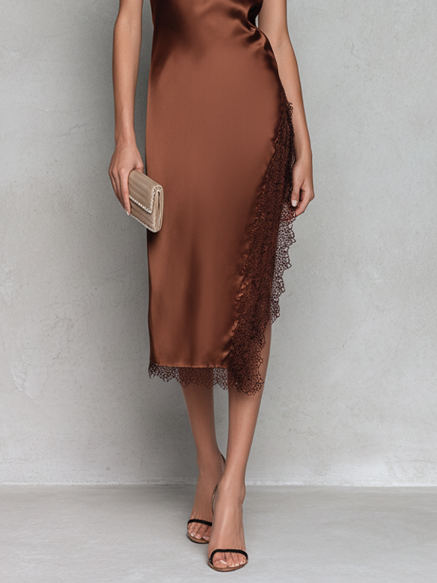Midikleid aus Satin mit Spitzendetails - Ansicht 4