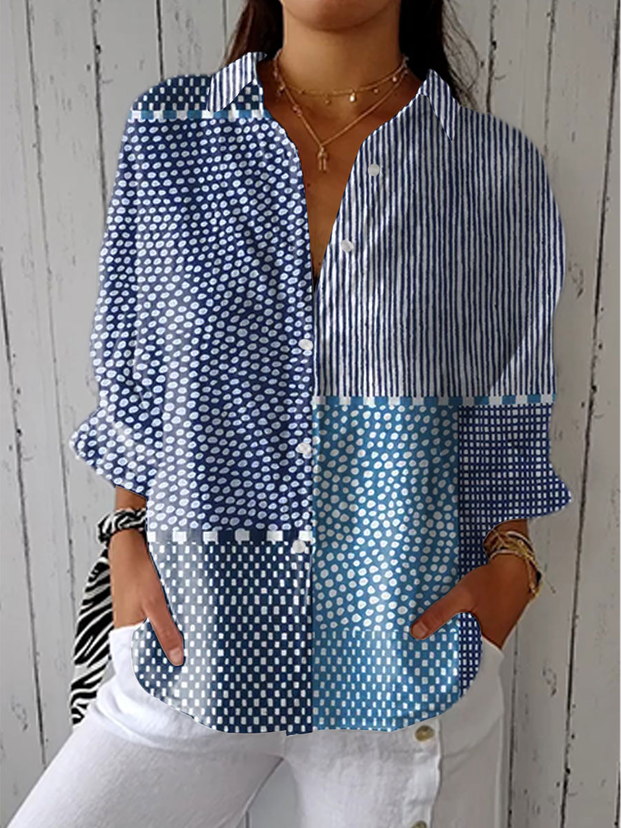 Bluse mit Knopfleiste und Patchwork