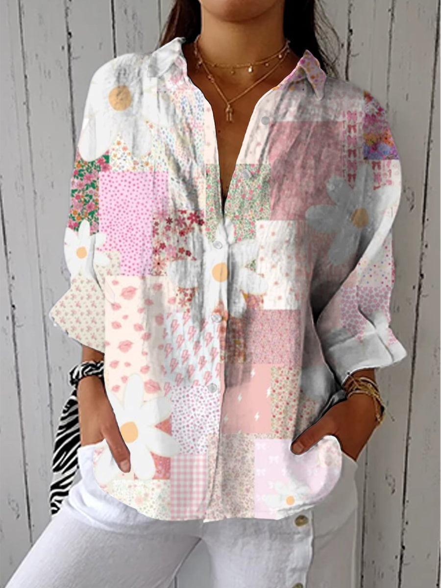 Bluse mit Knopfleiste und Patchwork für Damen