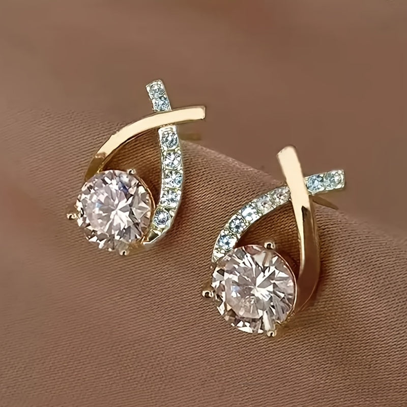 Boucles d'oreilles clous Zircone Croix Or