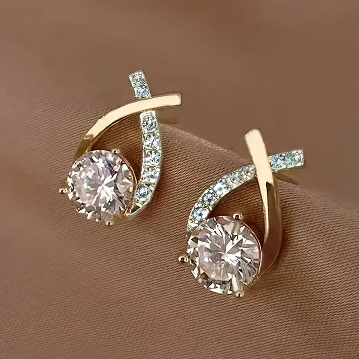 Boucles d'oreilles clous Zircone Croix Or
