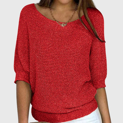 Strickpullover in Beige und Rot