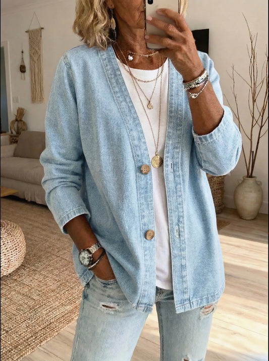 Strickjacke aus Denim mit Knopfleiste
