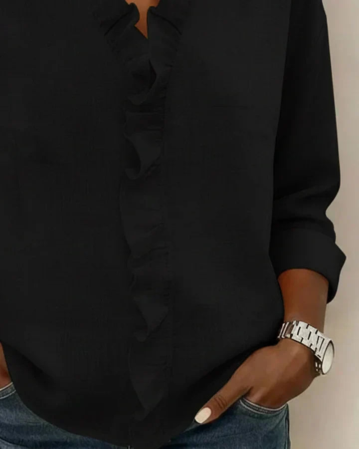Bluse mit V-Ausschnitt und Rüschen und Langarm - Ansicht 9