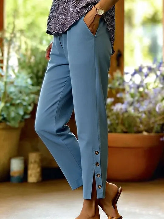 Stoffhose mit Knopfleiste und Taschen - Ansicht 5