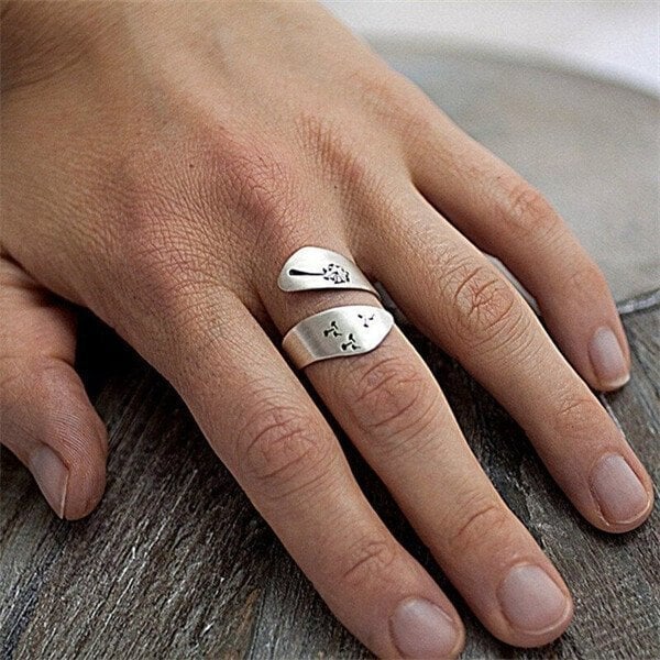 Verstellbarer Handgeschnitzter Löwenzahn Ring