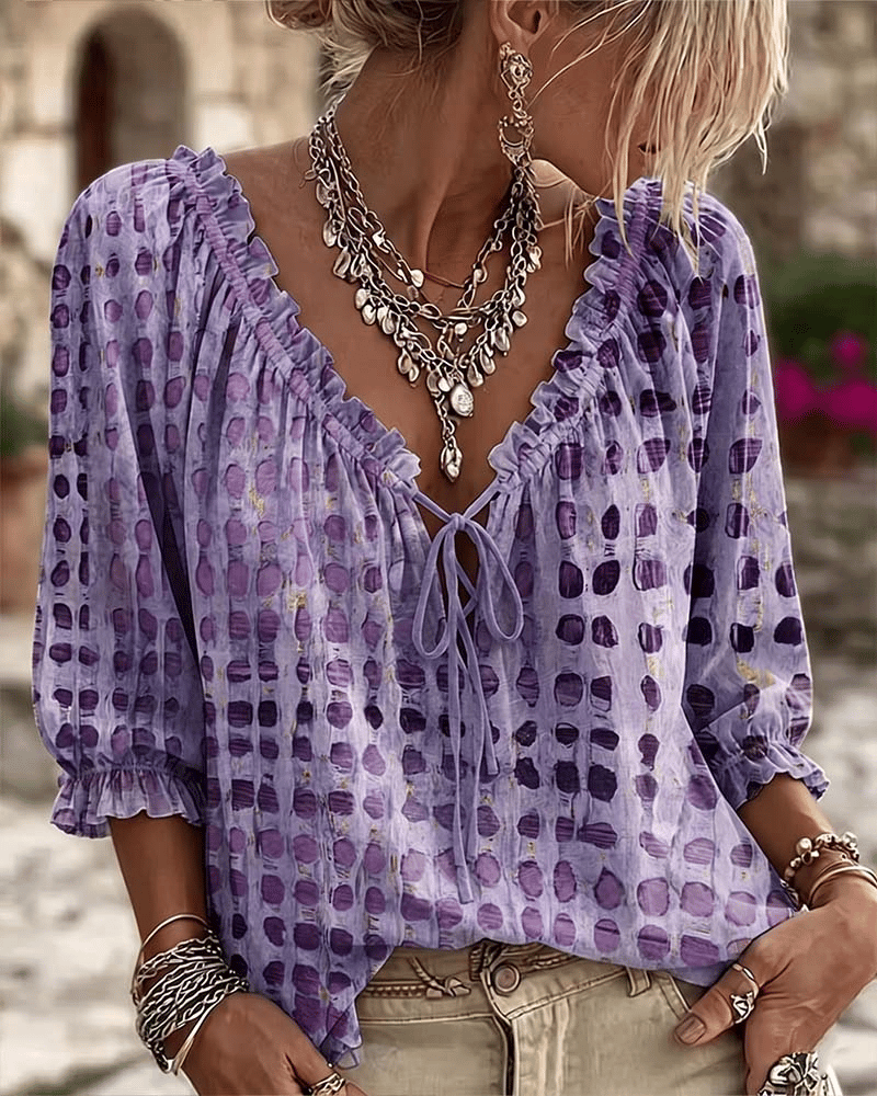 Bluse mit V-Ausschnitt und Spitzendetails - Ansicht 9