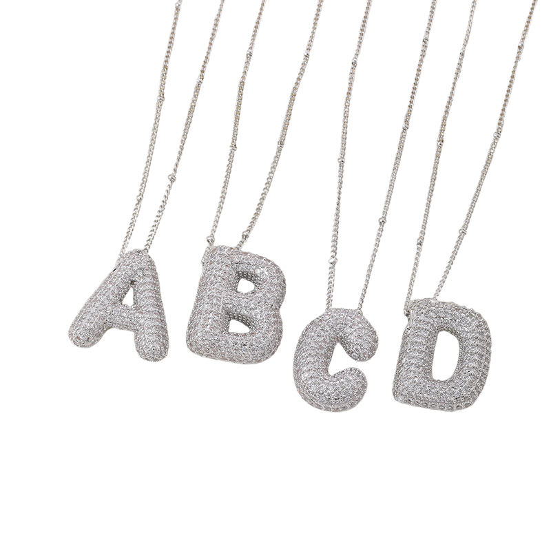 Bubble Letter Initialen Halskette Set | Weißgold