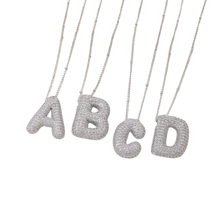 Bubble Letter Initialen Halskette Set | Weißgold