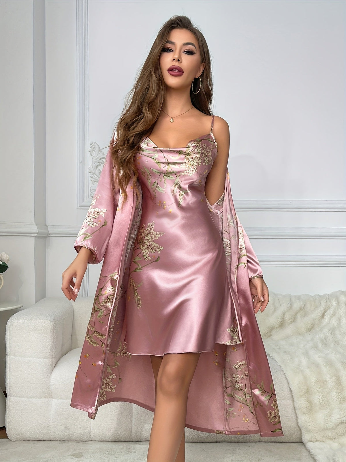 Zweiteiler aus Satin mit Blumenmuster - Ansicht 5