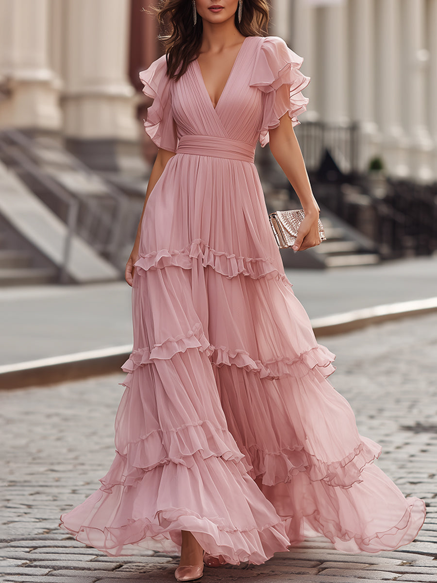 Maxikleid mit V-Ausschnitt und Rüschen - Ansicht 2