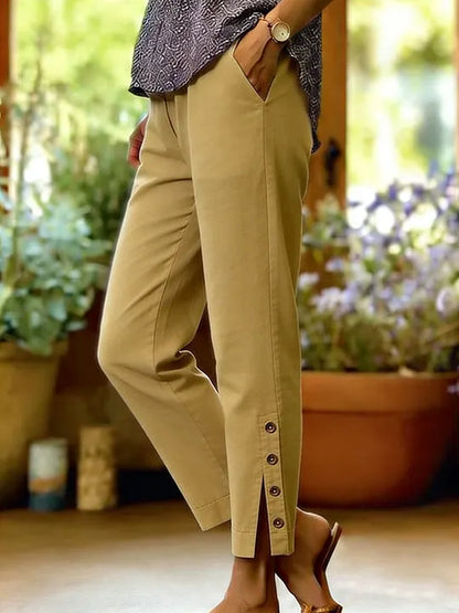 Stoffhose mit Knopfleiste und Taschen - Ansicht 4