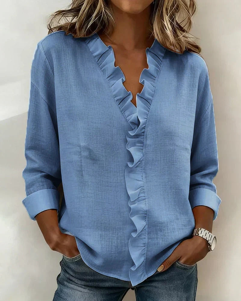 Bluse mit V-Ausschnitt und Rüschen und Langarm - Ansicht 4