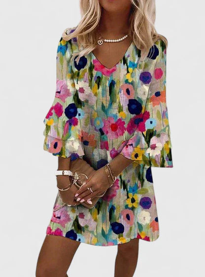 Minikleid mit V-Ausschnitt und Blumenmuster