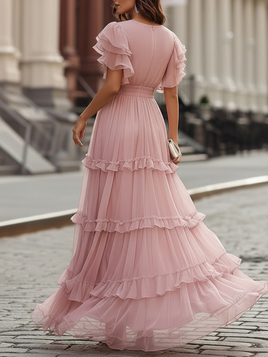 Maxikleid mit V-Ausschnitt und Rüschen - Ansicht 4