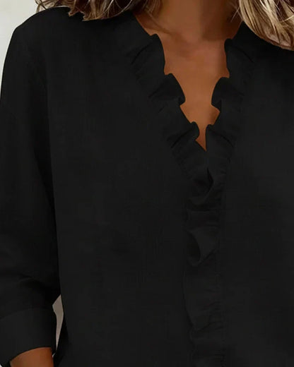 Bluse mit V-Ausschnitt und Rüschen und Langarm - Ansicht 8