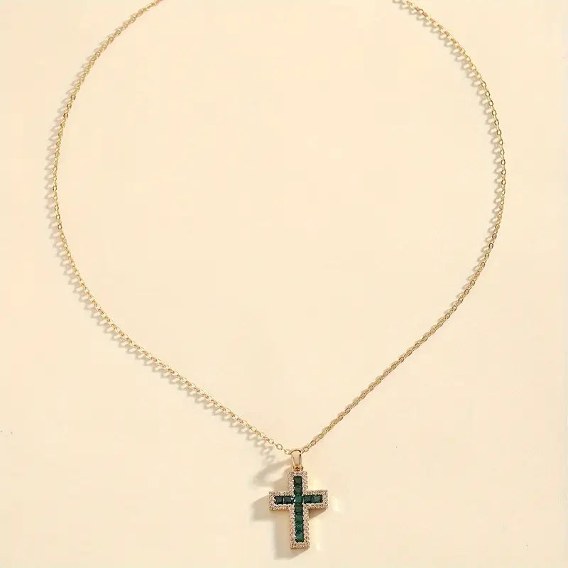Solene Smaragd-Kreuz Anhänger Halskette | Gold