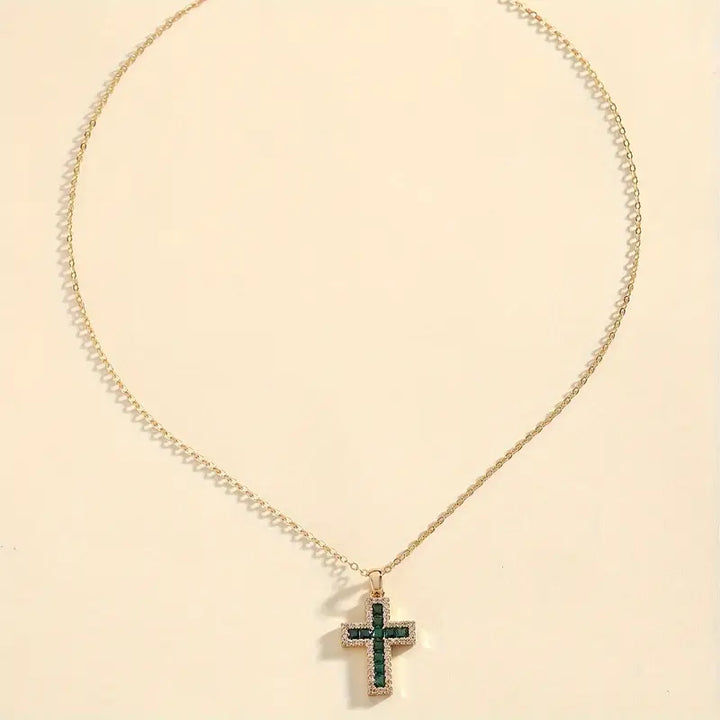 Solene Smaragd-Kreuz Anhänger Halskette | Gold