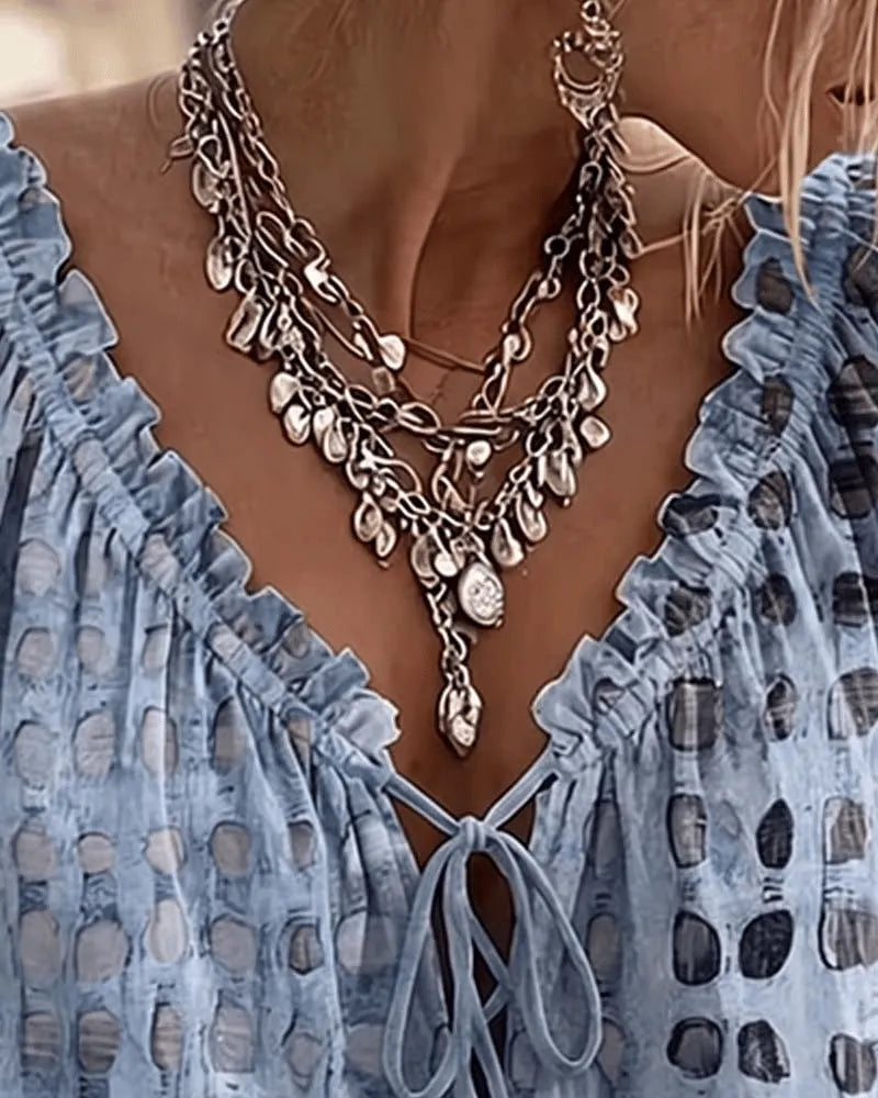 Bluse mit V-Ausschnitt und Spitzendetails - Ansicht 5