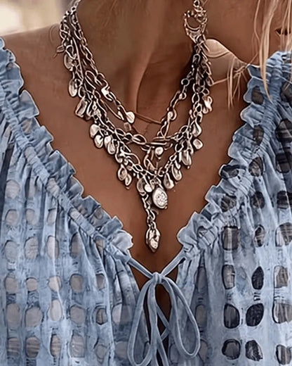 Bluse mit V-Ausschnitt und Spitzendetails - Ansicht 5