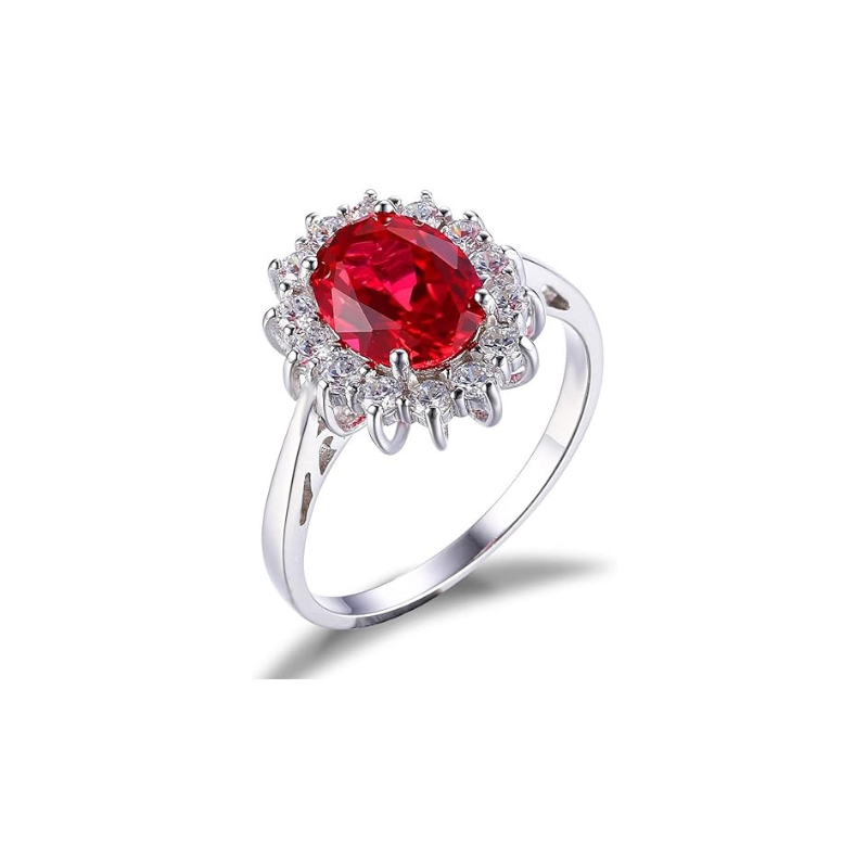 Bague classique à halo en rubis | Or blanc