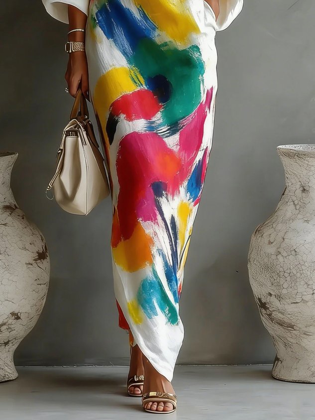Maxikleid in Weiss und Gelb - Ansicht 3