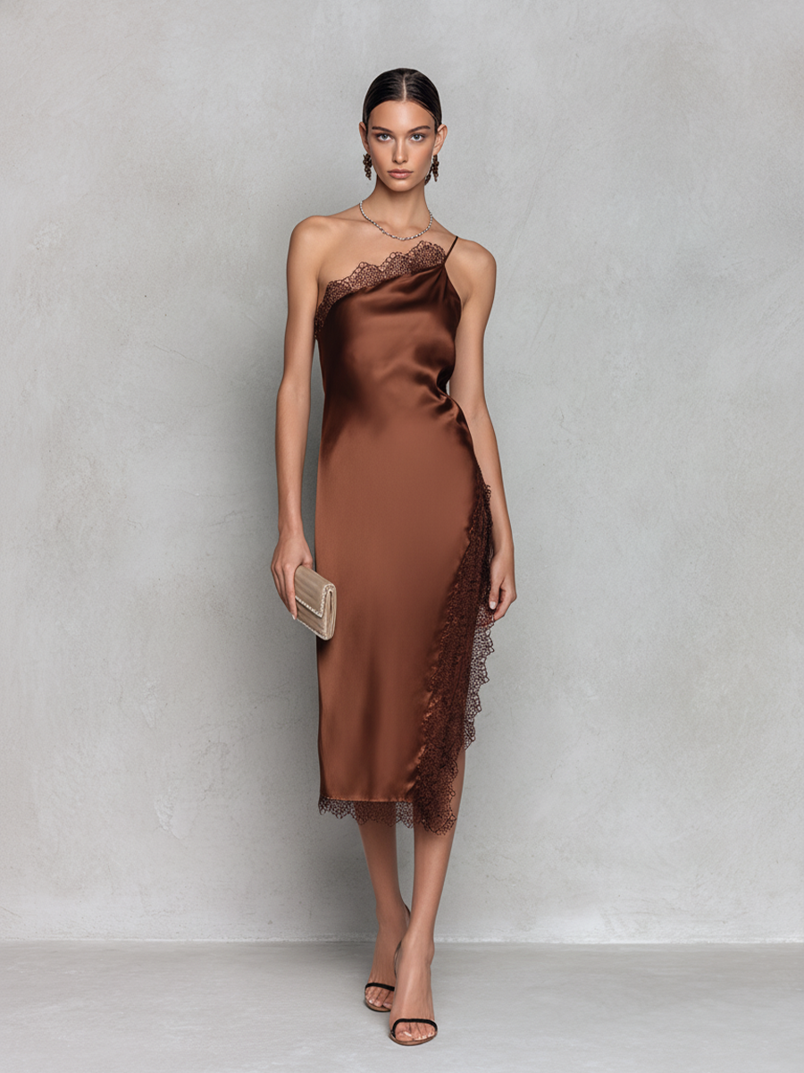 Midikleid aus Satin mit Spitzendetails - Ansicht 2