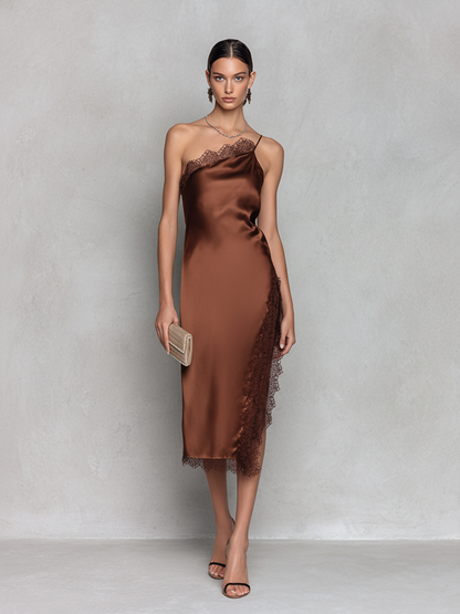 Midikleid aus Satin mit Spitzendetails - Ansicht 2