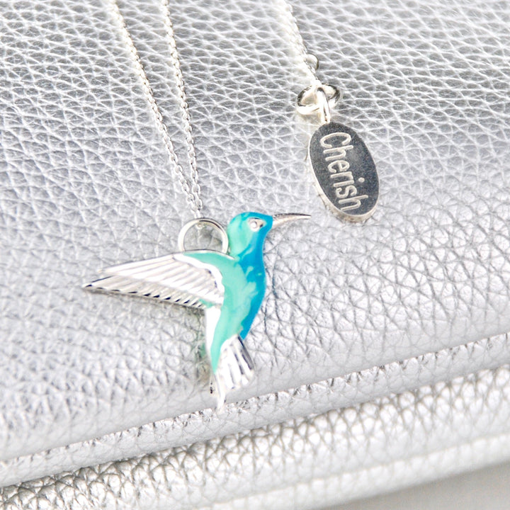 Emaille Kolibri Halskette in Sterlingsilber
