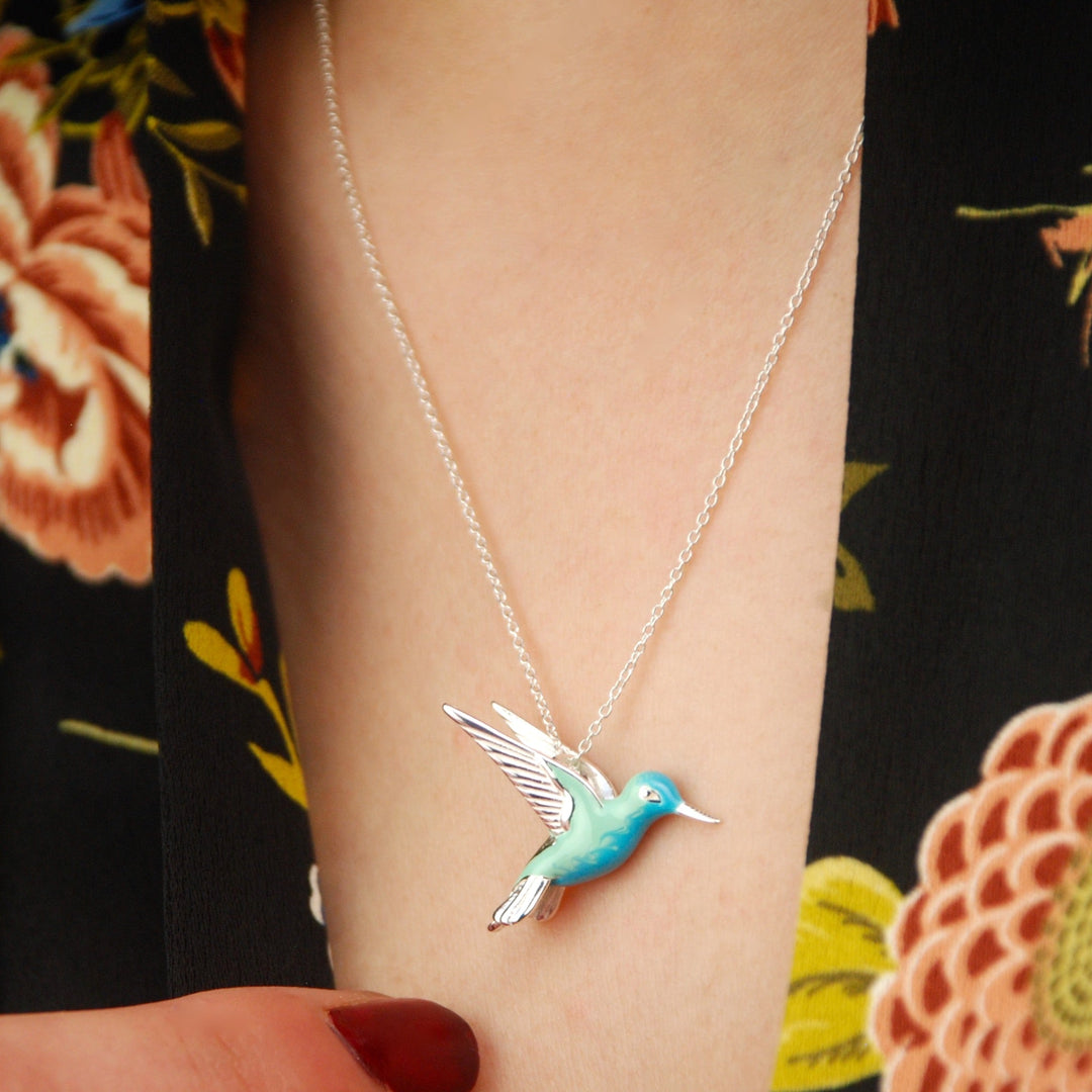 Emaille Kolibri Halskette in Sterlingsilber