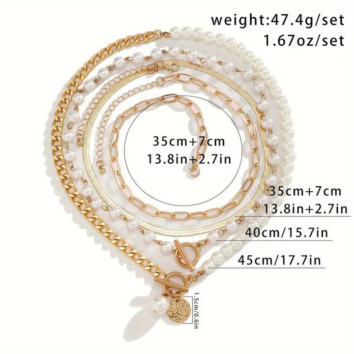 Schlangenkette Halskette mit Vintage Perlen-Set | Gold