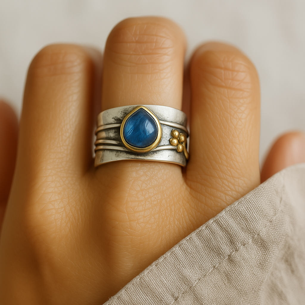 Vintage Blau Saphir Ring Vergoldetes Silber
